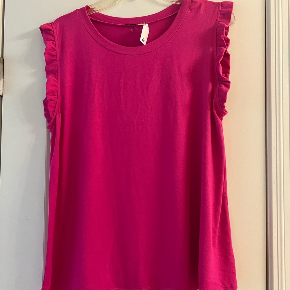 JODIFL Fuchsia Ruffle Sleeve Tank Top